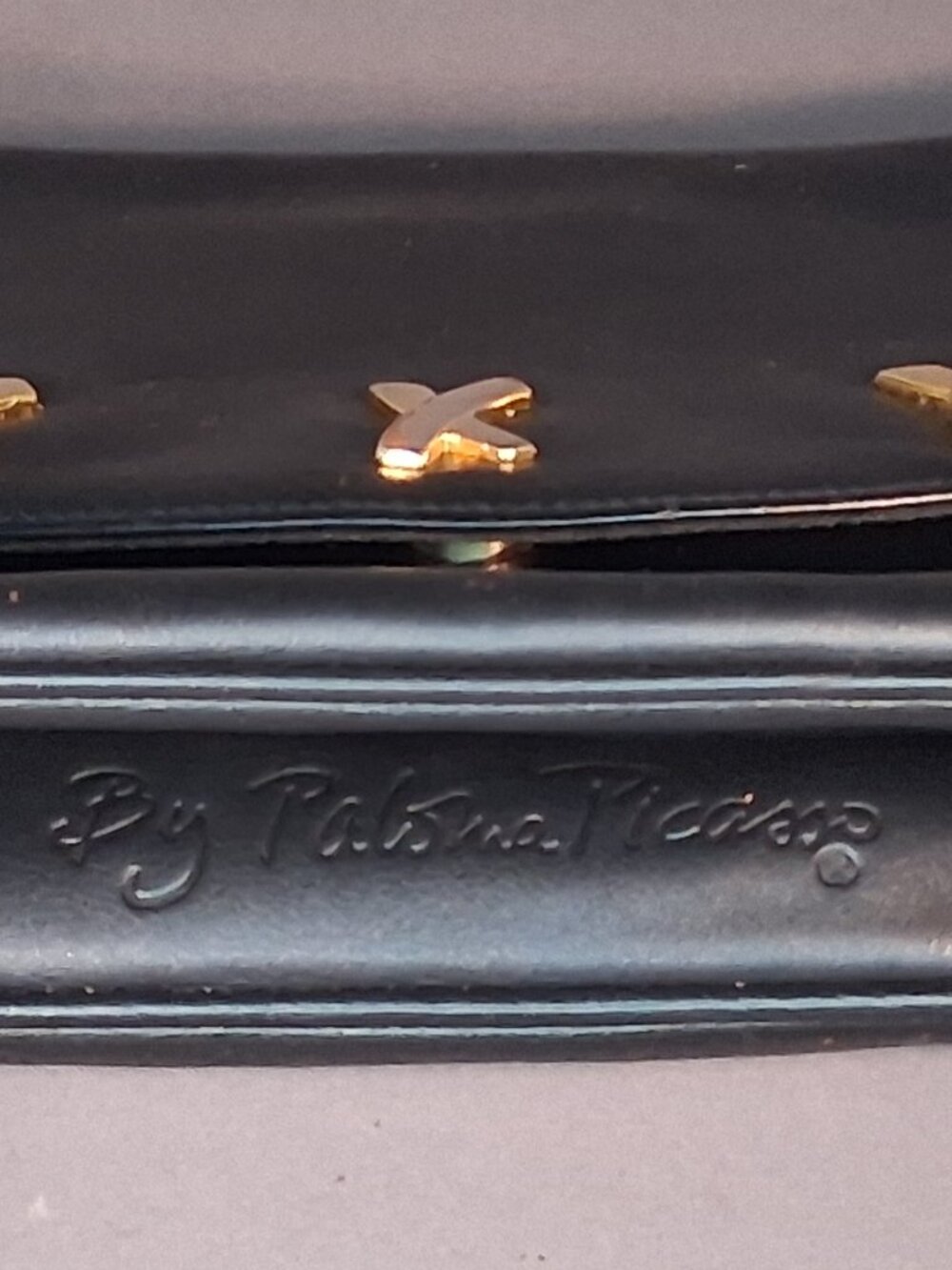 VTG Paloma Picasso Black Italian Leather Triple Gold X Convertible Shoulder Bag - Picture 6 of 14